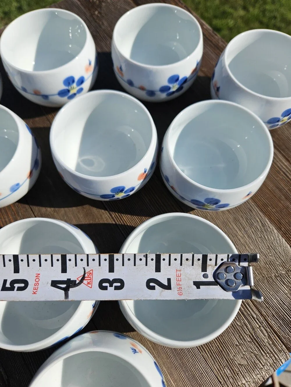 Set of 10 Vintage Japanese Arita Ware Yunomi Tea Cups Blue Floral White Porcelai